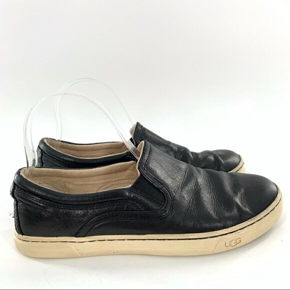 Ugg slip on sneakers size 8 39 black leather fleece wool lining flatforms - Picture 3 of 14